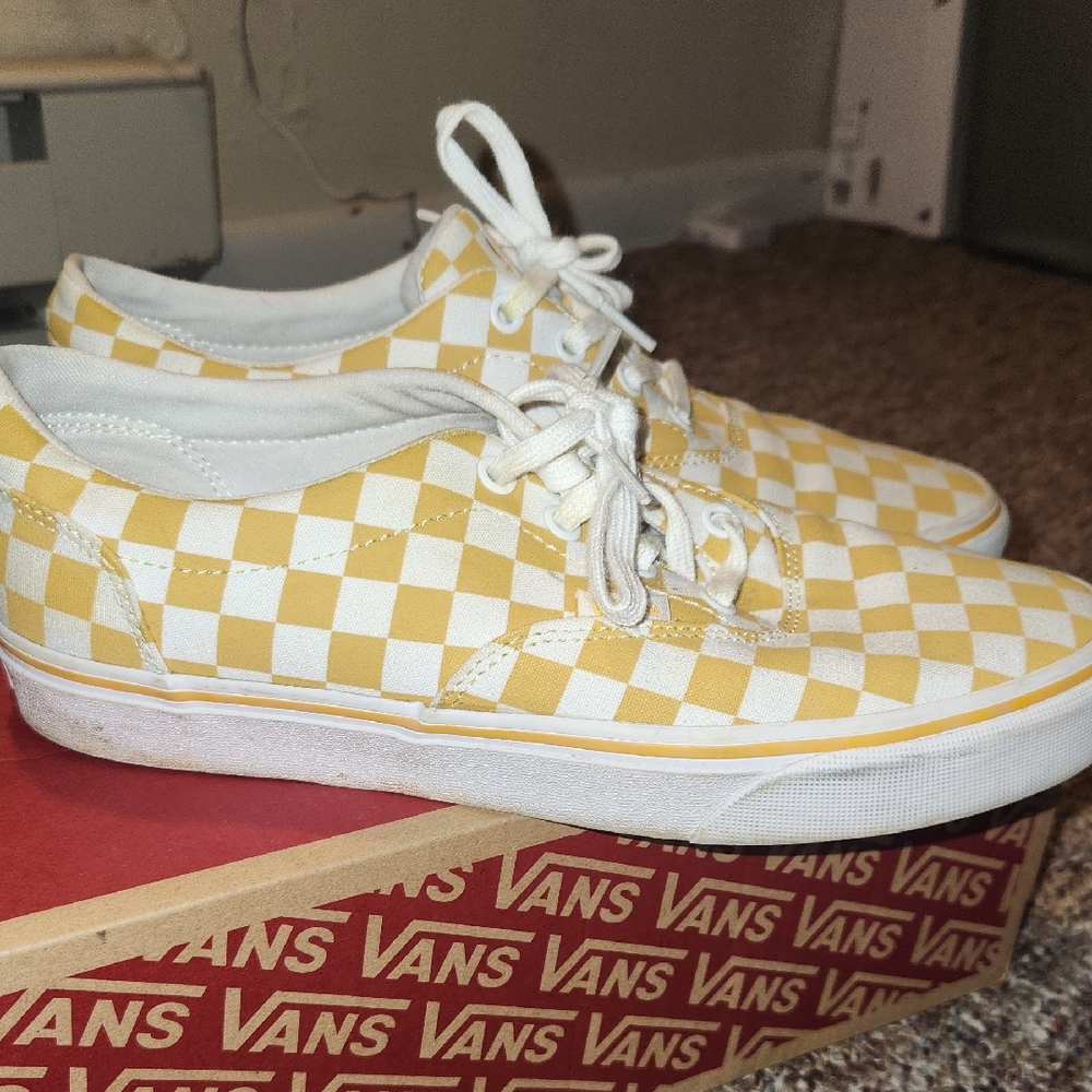 Vans Yellow and White Checkered Shoes